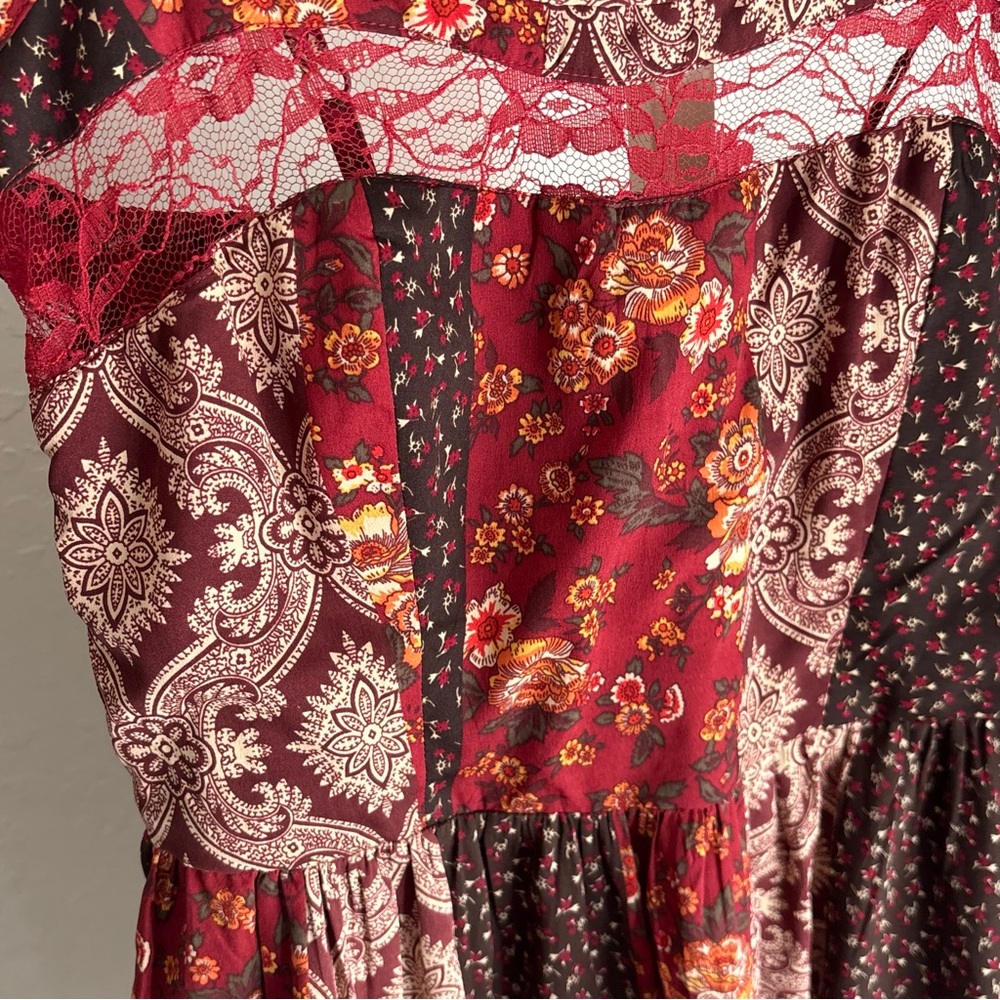 American Rag Multi Color Print Panel Lace Inset Mini Dress, Adjustable Straps, S - Picture 3 of 10